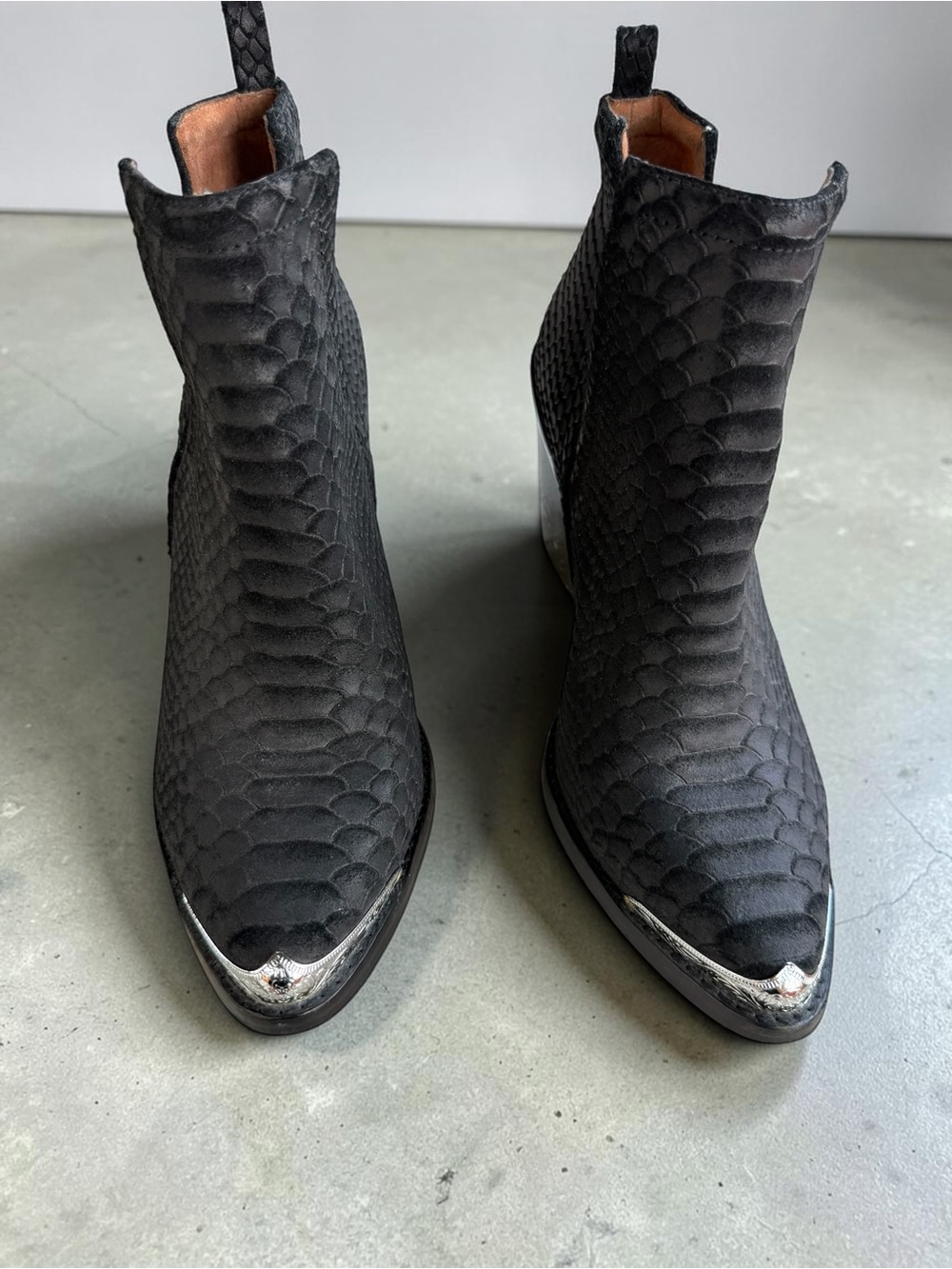 Jeffrey Campbell Cromwell Black Snake Print Cutout Western Ankle Booties - Picture 11 of 15
